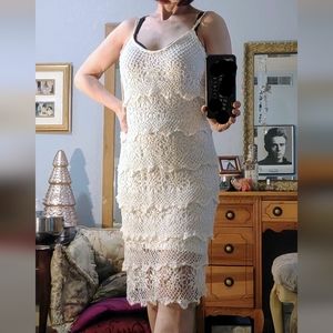 NWT Size Medium Boston Proper Off White Crochet Salsa Tiered Dress